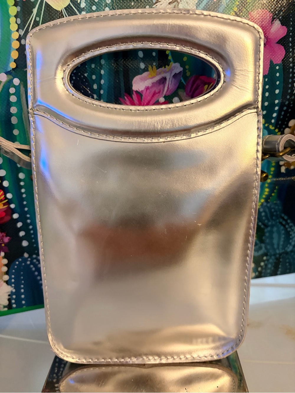 Madewell Shiny Metallic Silver Phone Leather Pouch Crossbody